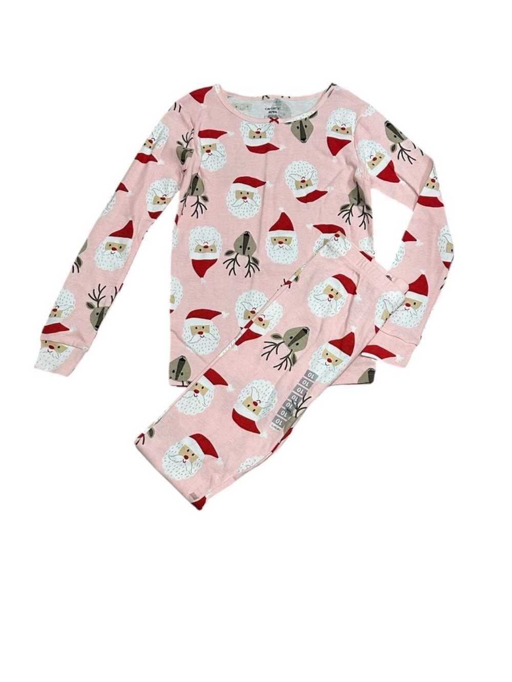 Carter’s Snug Fit Santa Reindeer PJ Pajama Set NEW Pink Cotton Size 10